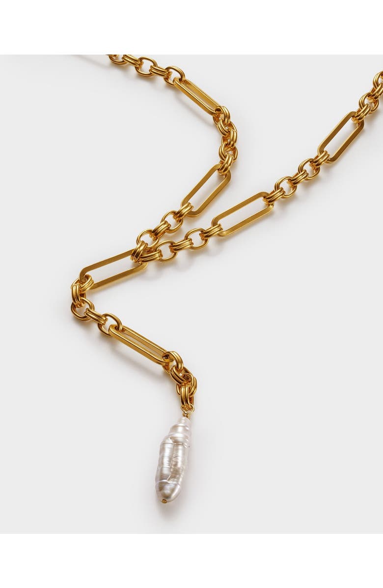 Katie Loxton Allure Waterproof Gold Pearl Lariat Necklace, Alternate, color, Gold