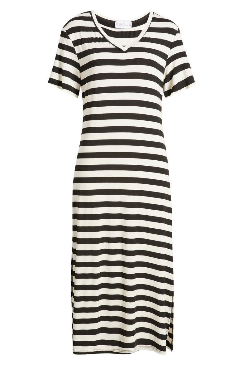 Lydia Stripe Midi T-Shirt Dress, Alternate, color, BLACK/ WHITE