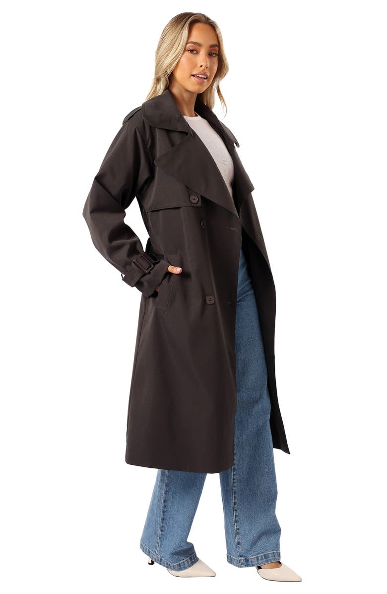 Petal & Pup Billy Tie Waist Double Breasted Trench Coat, Alternate, color, Charcoal