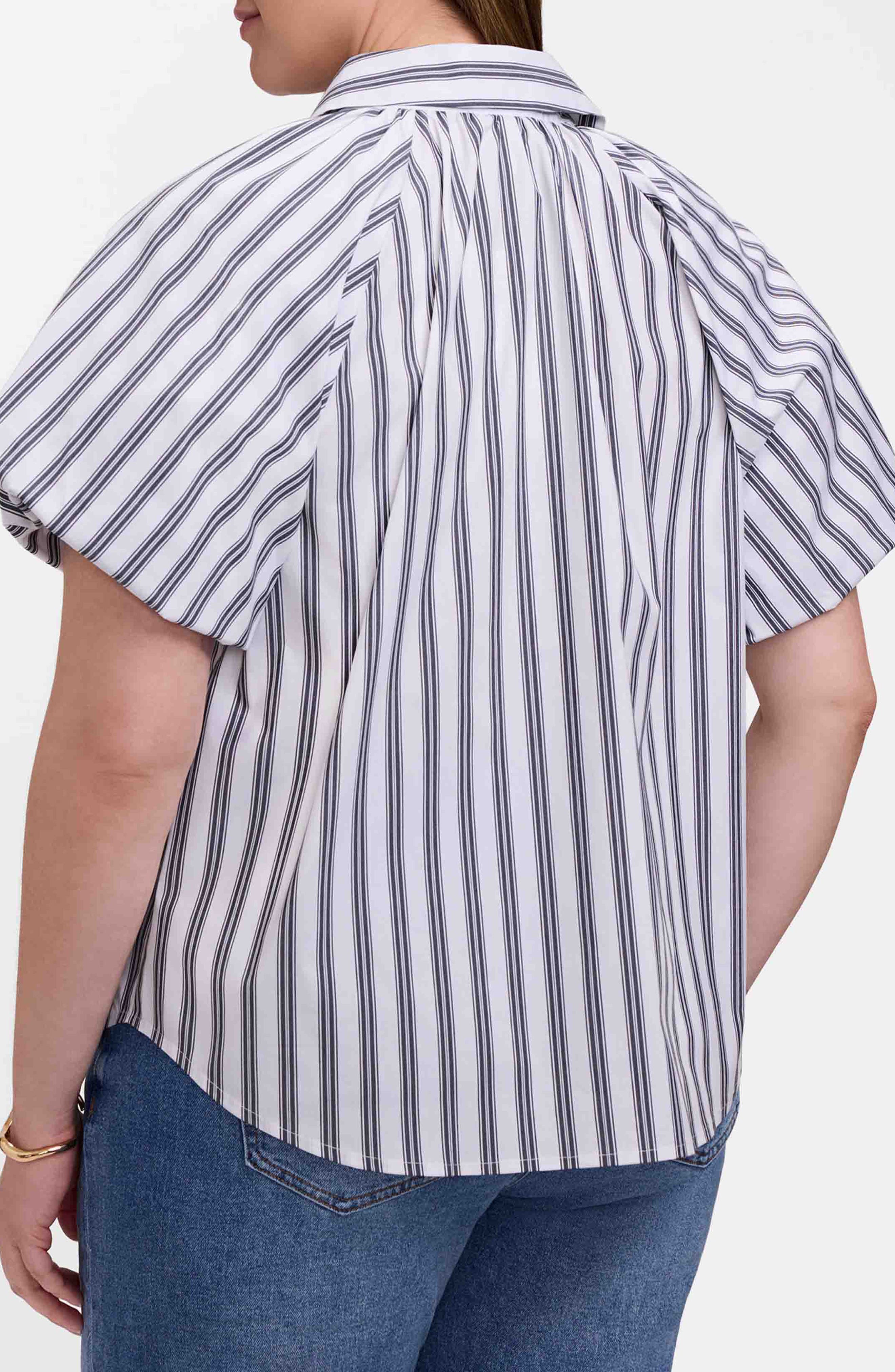 Paula Stripe Puff Sleeve Cotton Blend Button-Up Shirt - image 2