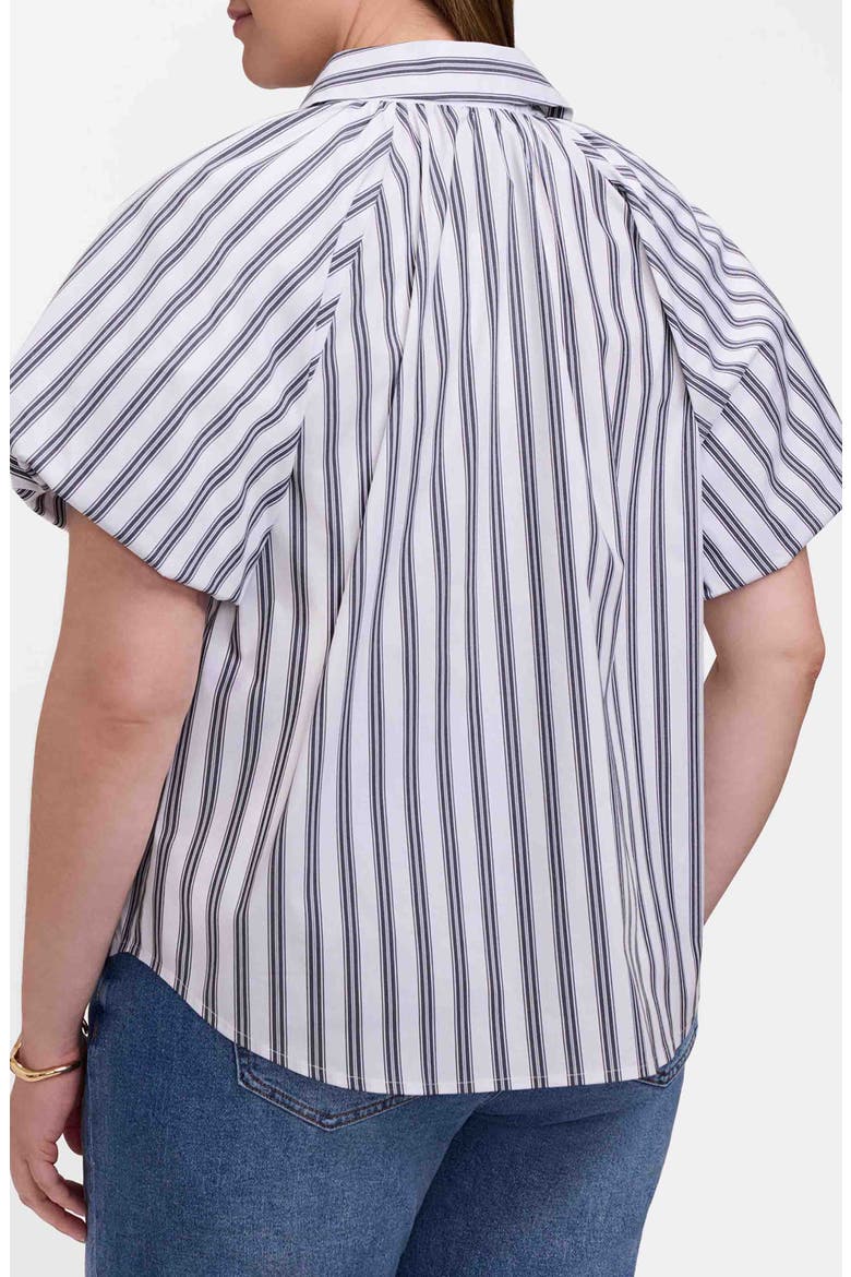 Paula Stripe Puff Sleeve Cotton Blend Button-Up Shirt, Alternate, color, BLACK/ WHITE