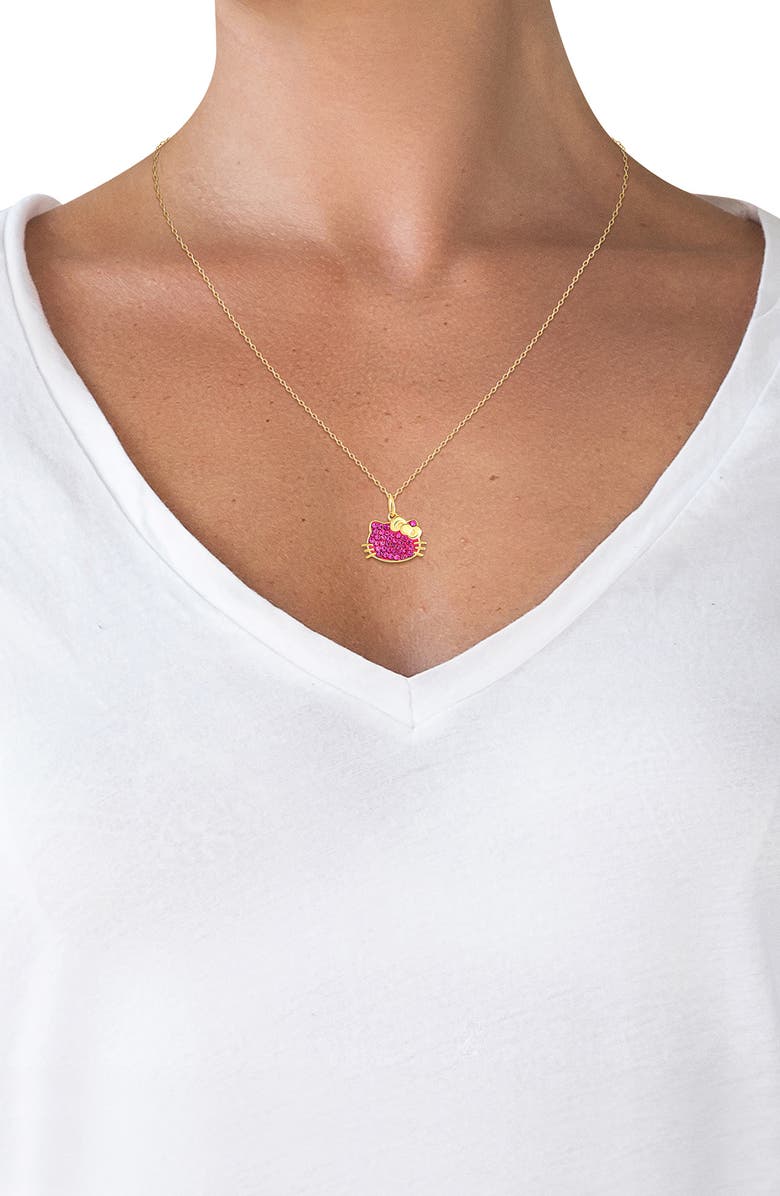 Jacmel Sterling Silver Pink Crystal Pavé Hello Kitty Pendant Necklace, Alternate, color, Metallic Gold