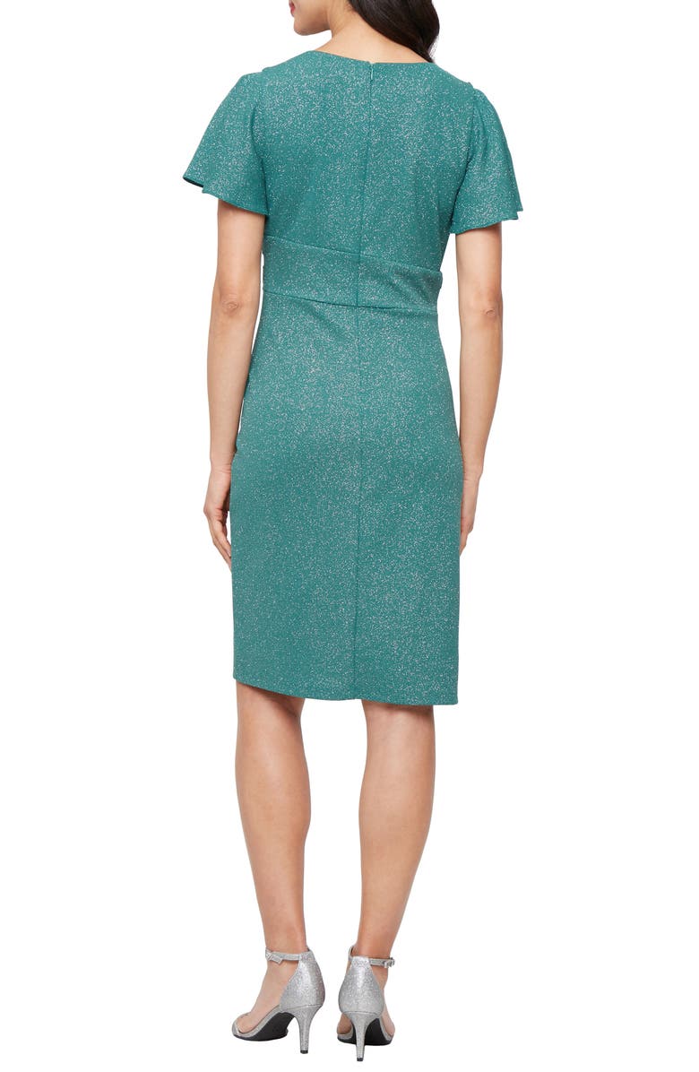 SL FASHIONS Glitter Ruched Flutter Sleeve Cocktail Dress, Alternate, color, Green