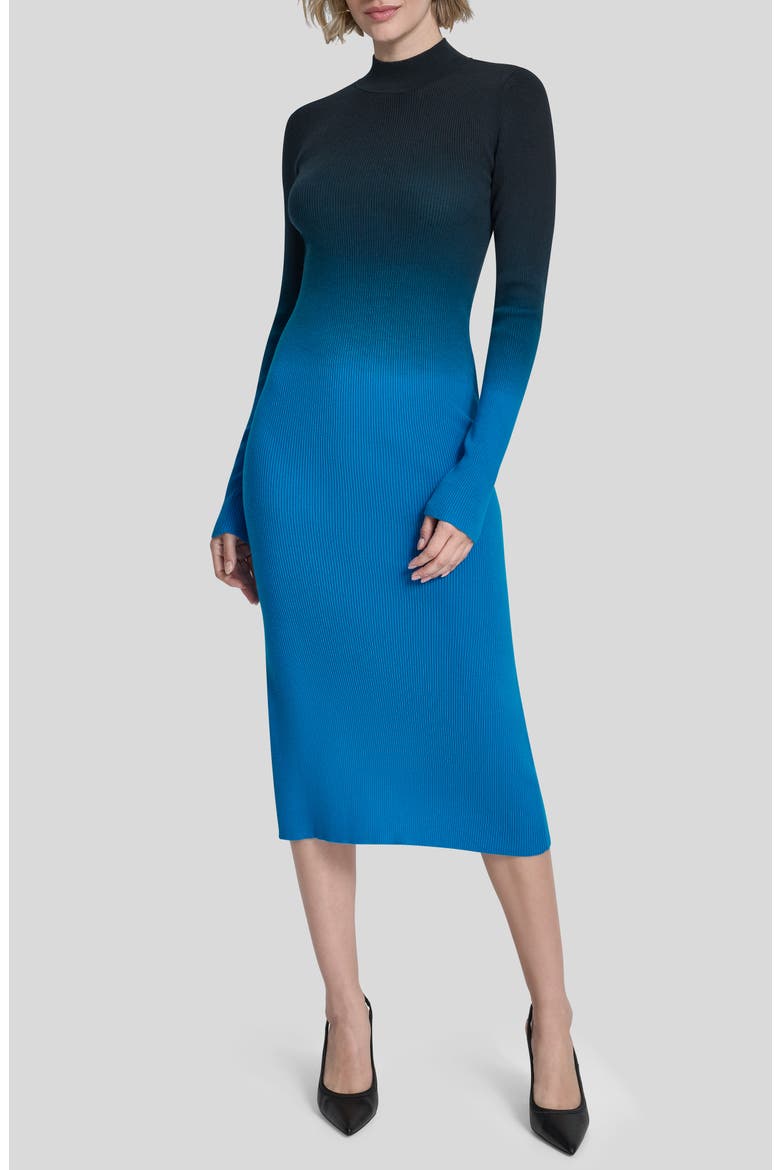 Dip Dye Long Sleeve Cotton Blend Body-Con Dress, Main, color, OCEAN BLUE