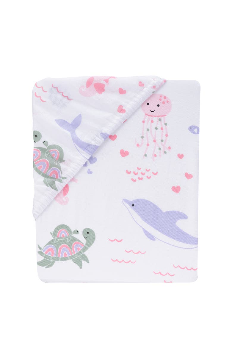 Lambs & Ivy Sea Dreams Soft 100% Cotton Nautical Ocean Fitted Crib Sheet, Alternate, color, White