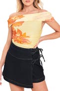 FLYING TOMATO Off the Shoulder Ruched Mesh Top