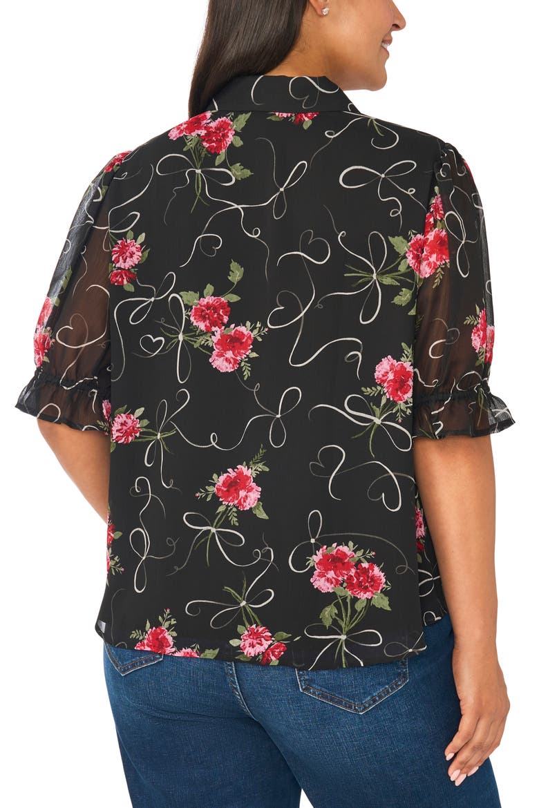 Balloon Sleeve Smocked Cuff Button Front Shirt, Alternate, color, RICH BLACK
