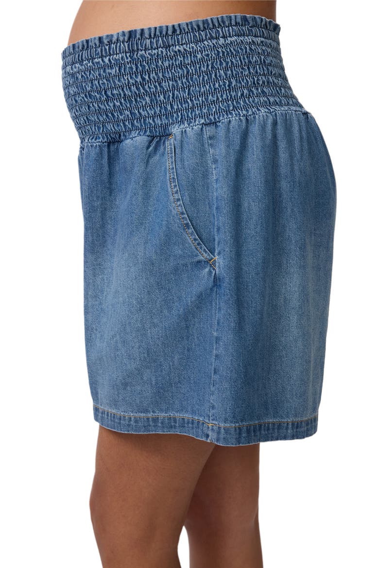 Smocked Waist Denim Maternity Short, Alternate, color, Medium Wash
