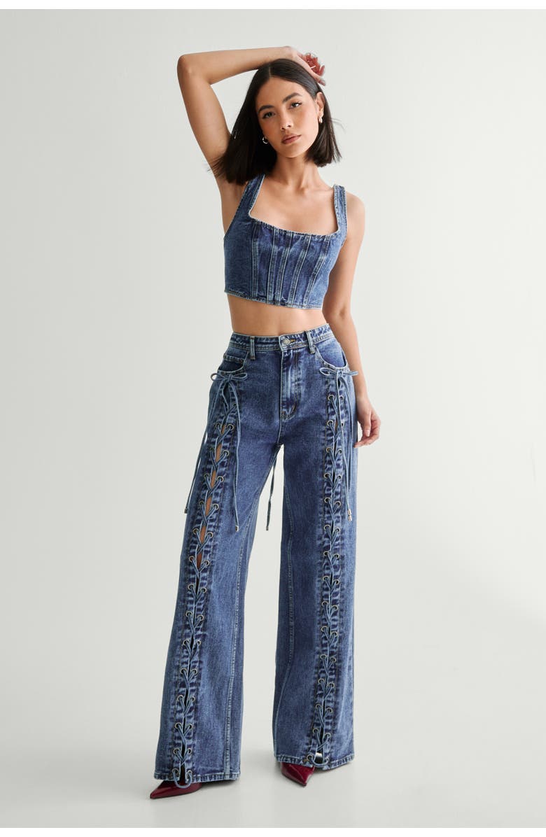 NASTY GAL Lace Front Detail Jean, Alternate, color, Authentic Midwash