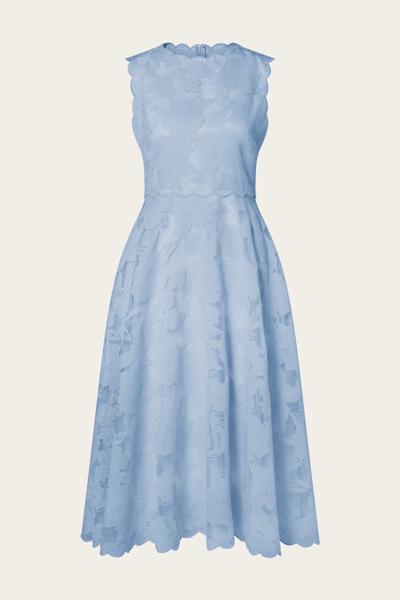 Elin Round Neck Lace A-Line Dress, Alternate, color, Sky
