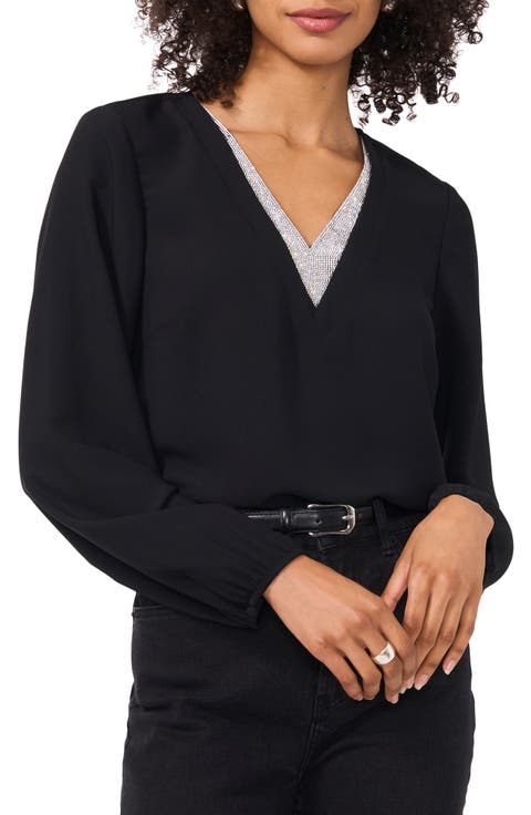 Rhinestone V-Neck Top