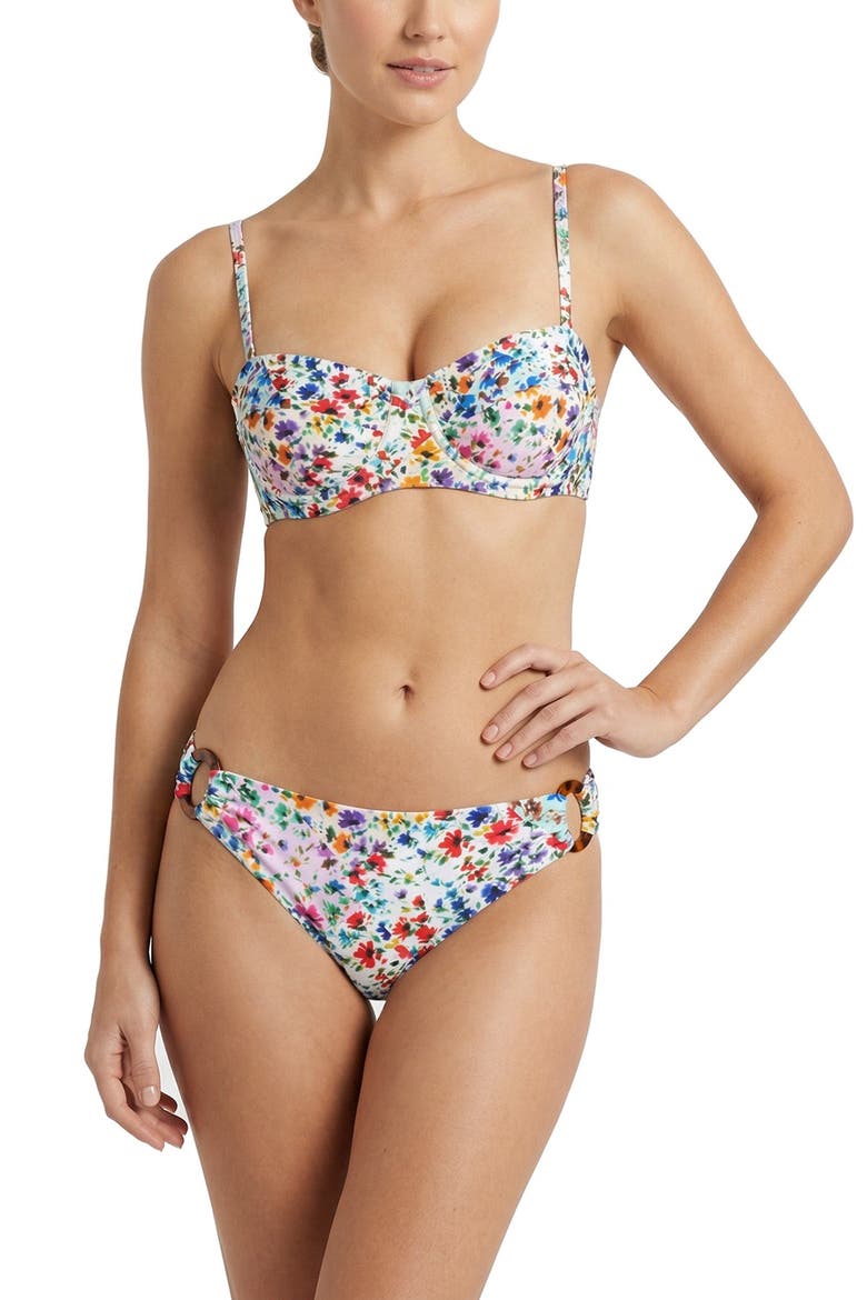 Camilla Ring Trim Lowrise Hipster Bikini Bottom, Alternate, color, Wildflower Patch