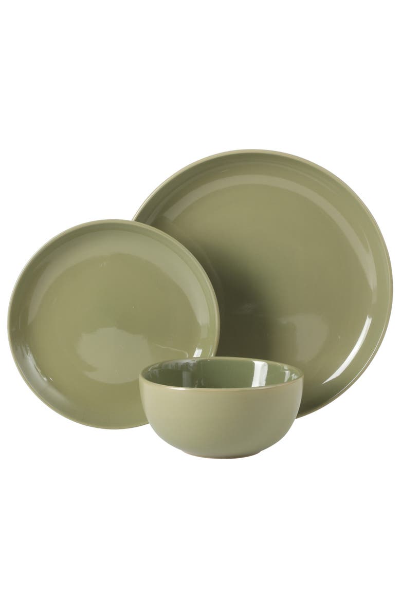 Rockaway 12 Piece Matte Two-Tone Stoneware Dinnerware Set, Service for 4, Alternate, color, Green
