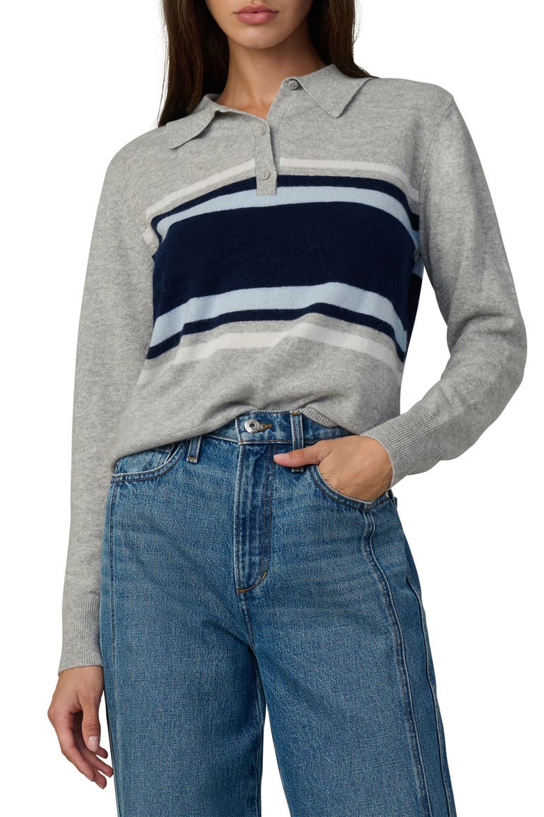 Stripe Cashmere Polo Sweater, Main, color, HEATHER GREY
