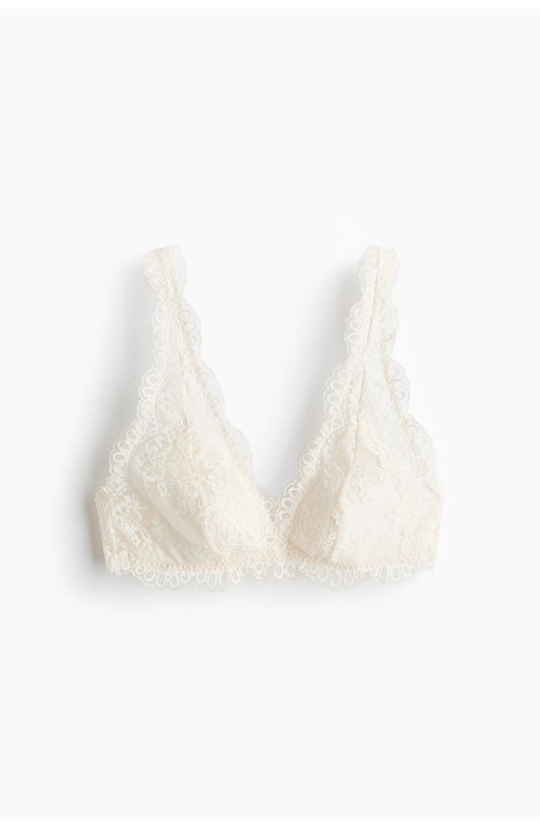 H&M Padded Soft Lace Bra, Alternate, color, Cream