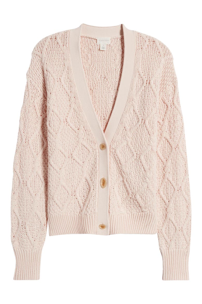 Diamond Cable Knit Cardigan, Alternate, color, PINK PEONY BUD