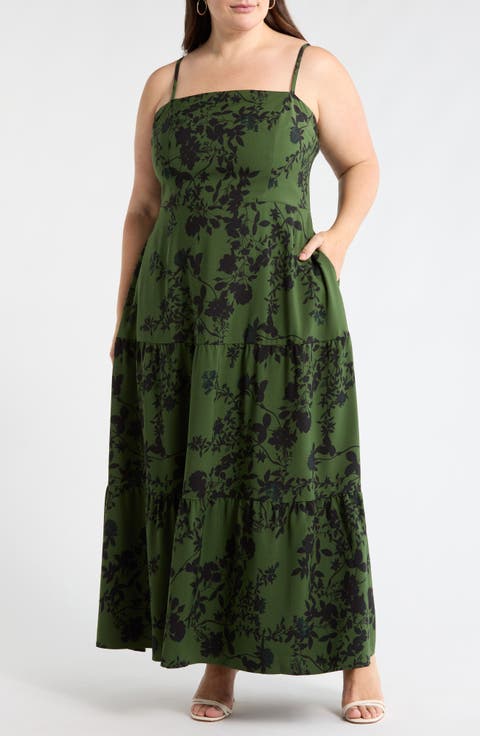 Tindrie Floral Alvis Tiered Dress (Plus)