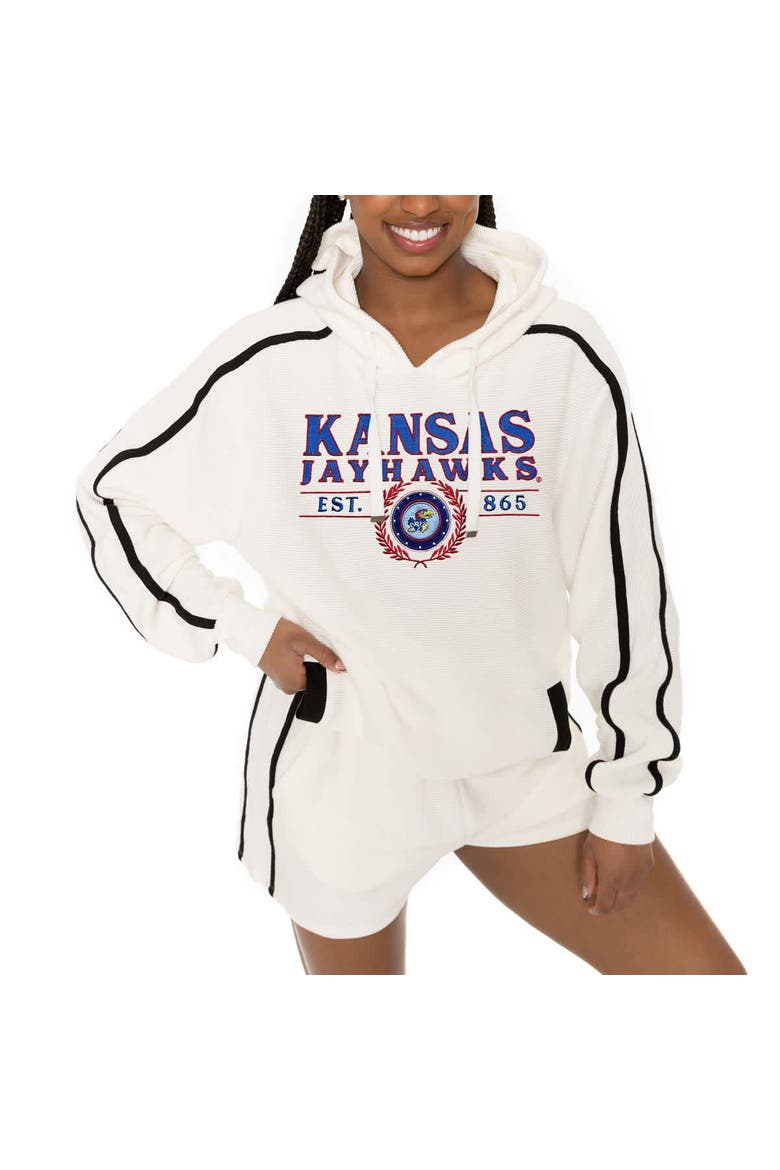 Men's Gameday Couture Cream Kansas Jayhawks Down, Set, Go Hoodie and Shorts Lounge Set, Alternate, color, Cream
