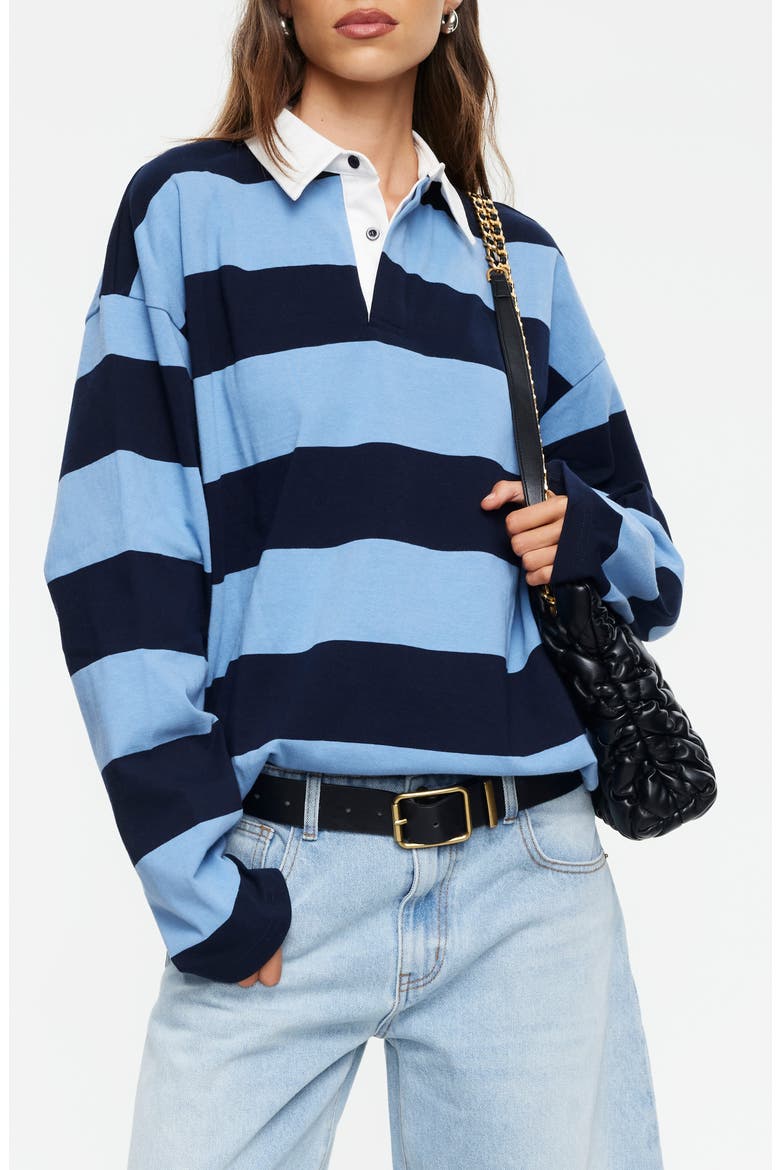 Outbound Oversize Stripe Jersey Cotton Long Sleeve T-Shirt, Main, color, NAVY