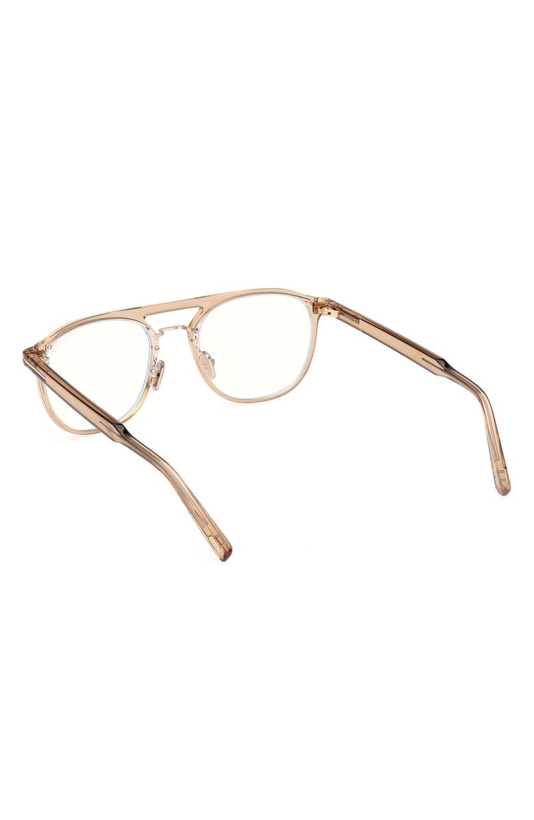 TOM FORD 52mm Pilot Blue Light Blocking Glasses, Alternate, color, Champagne / T Logo