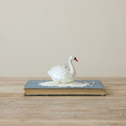 Artisan Glass Swan Ornament with Glitter Accents