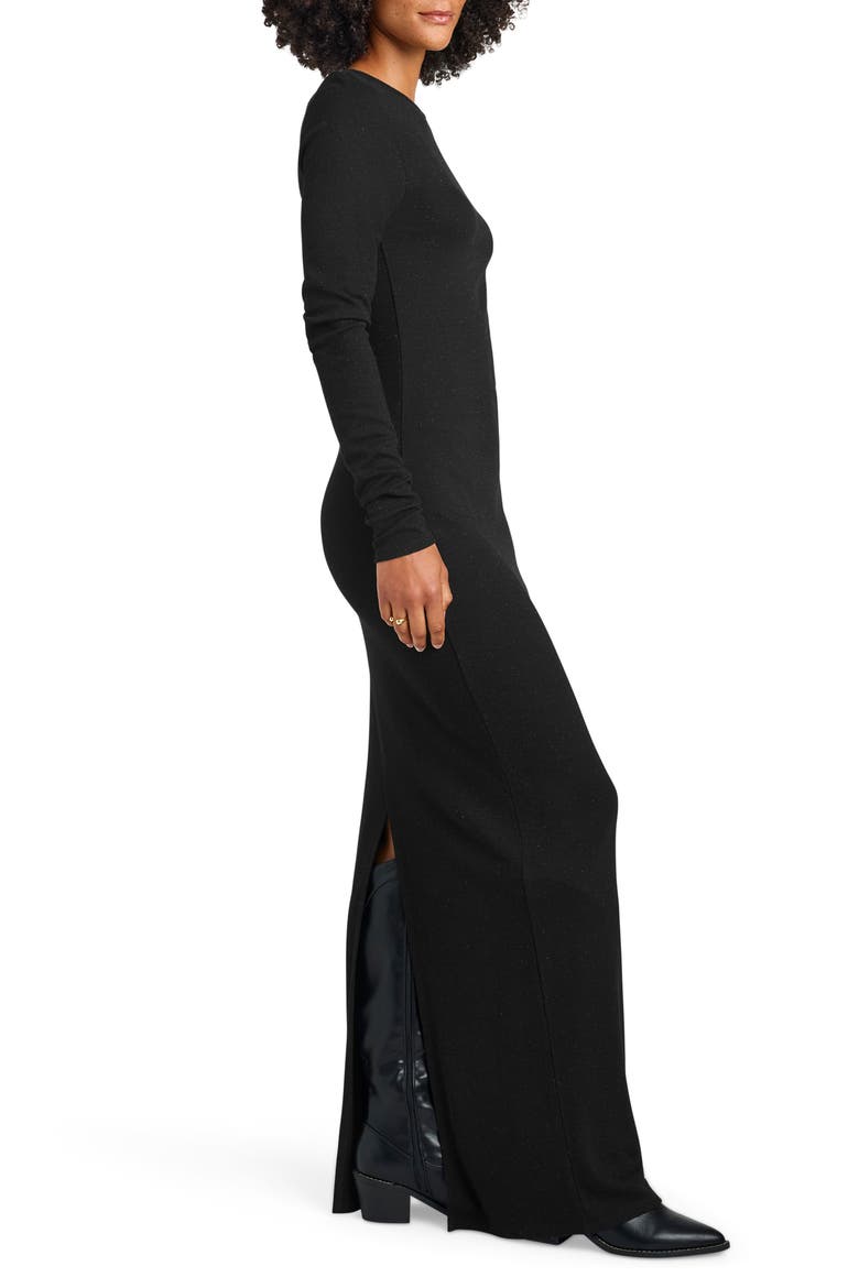 Isabella Shimmer Long Sleeve Maxi Dress, Alternate, color, BLACK