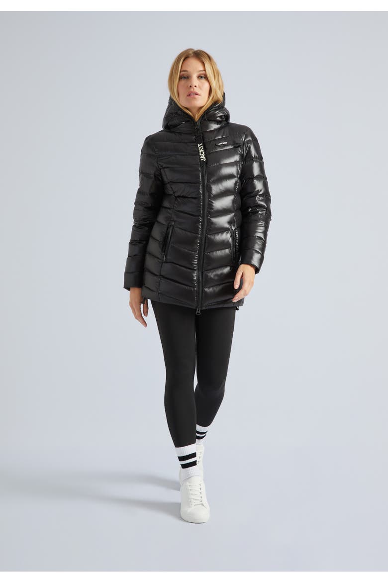 Hooded Down Coat Jacket, Alternate, color, Black