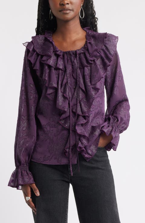 Ruffle Neck Chiffon Top