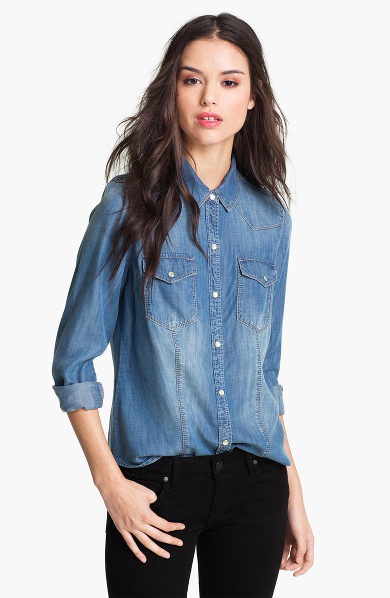 Trouvé Flap Pocket Denim Shirt, Main, color, 