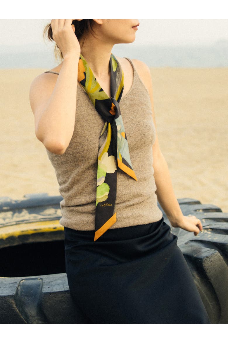 "Ethereal Mirage" Silk Twill Skinny Scarf, Alternate, color, Dark Brown