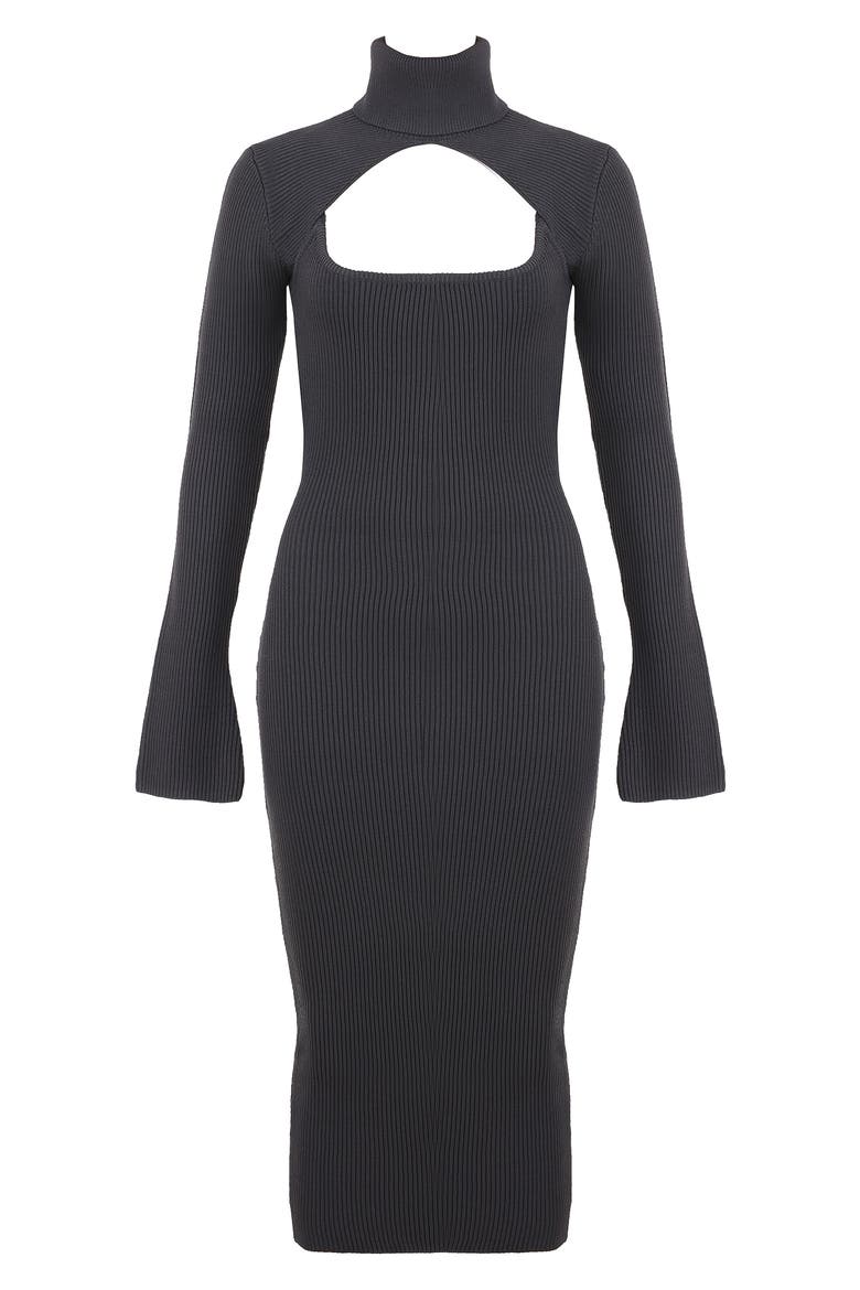 Meliora Long Sleeve Ribbed Body-Con Dress with Bolero, Alternate, color, CHARCOAL