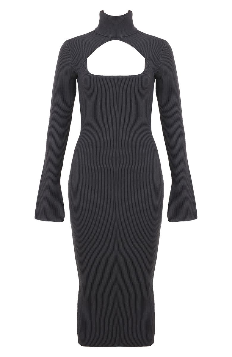 HOUSE OF CB Meliora Long Sleeve Ribbed Body-Con Dress with Bolero, Alternate, color, Charcoal
