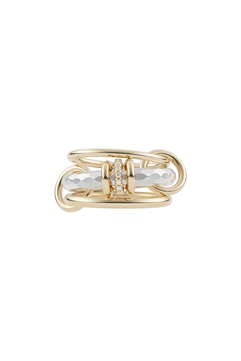 Gemini Vulcan Pavé Diamond Linked Stack Ring, Main, color, HAMMERED SILVER/ GOLD