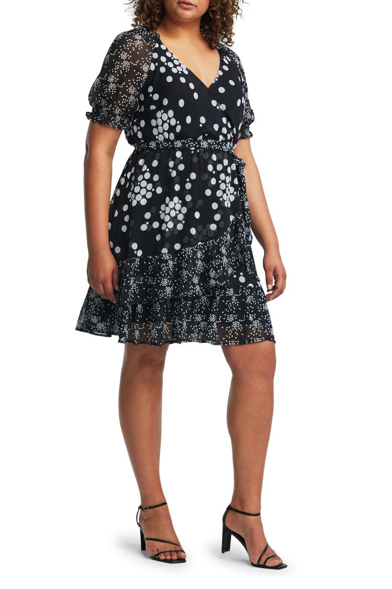 Dayla Spot Faux Wrap Dress, Alternate, color, BLACK/ MILK