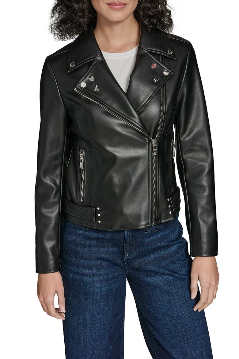 Moto Jacket With Charm Studs, Main, color, BLACK