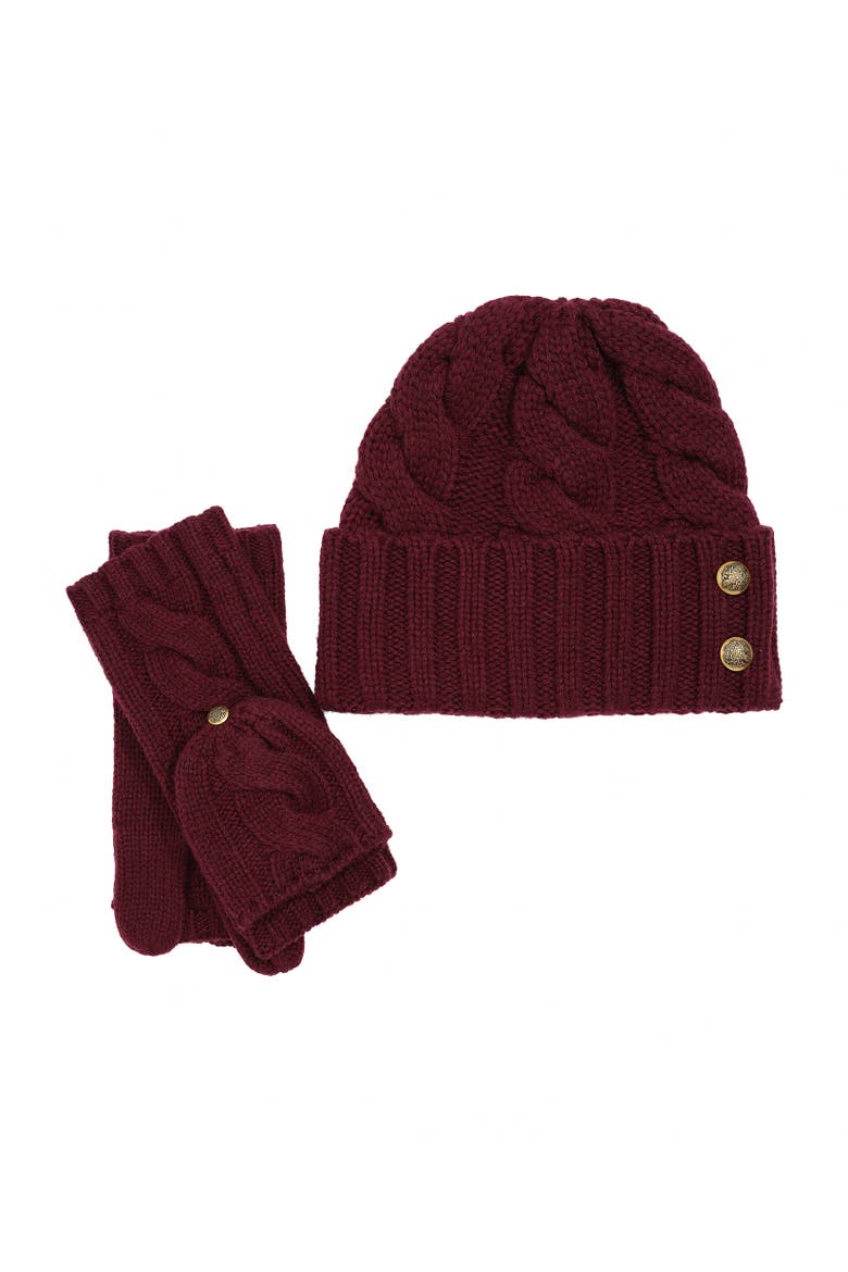 cable hat and convertible mitten gift set, Alternate, color, dark garnet