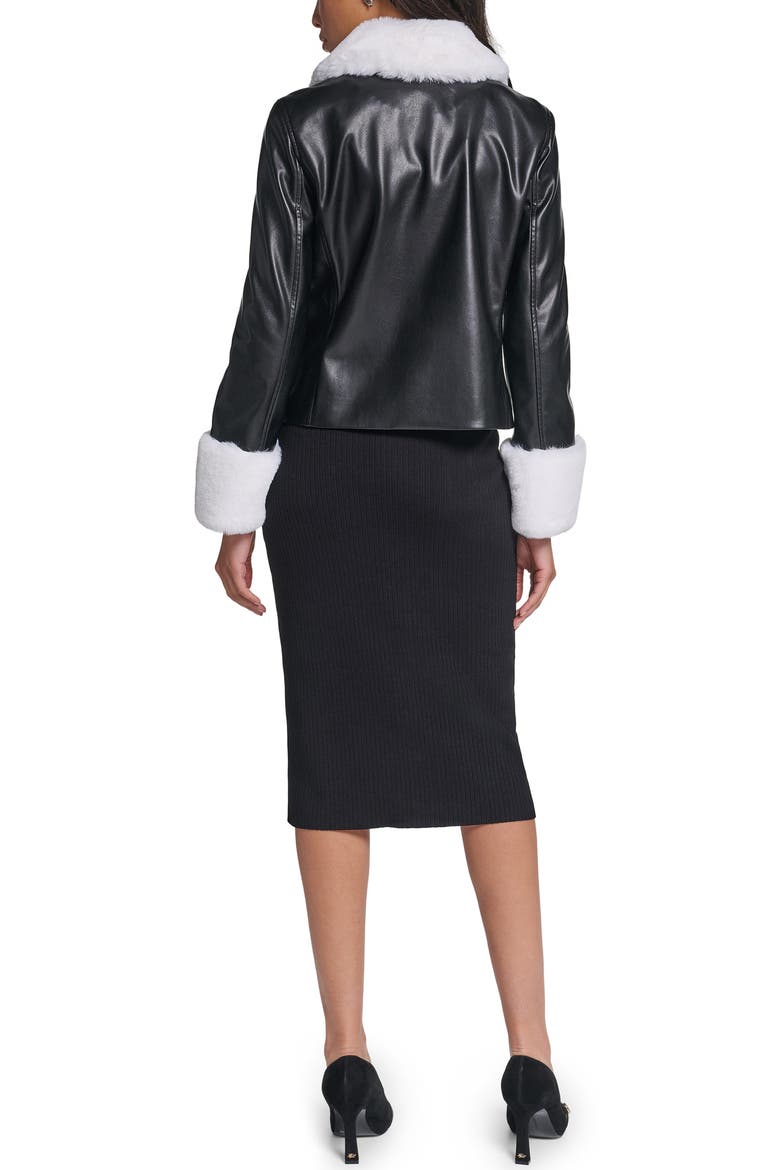 Faux Leather Jacket with Faux Fur Trim, Alternate, color, BLACK/ SOFT WHITE
