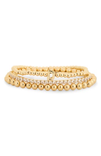 Leith 3-pack Initial Bead Bracelet In D- Clear- Gold