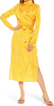 Alexia Admor Mock Neck Long Sleeve Draped Midi Dress