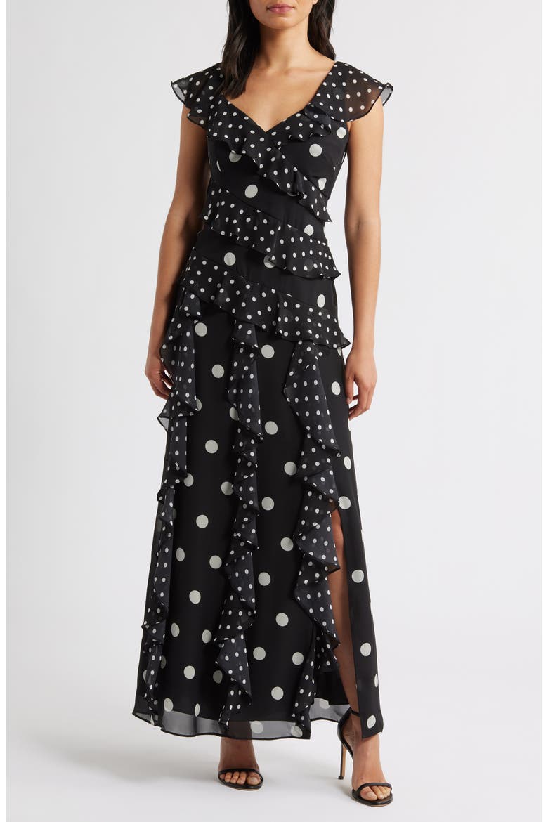 Mixed Polka Dot Maxi Dress, Main, color, BLACK