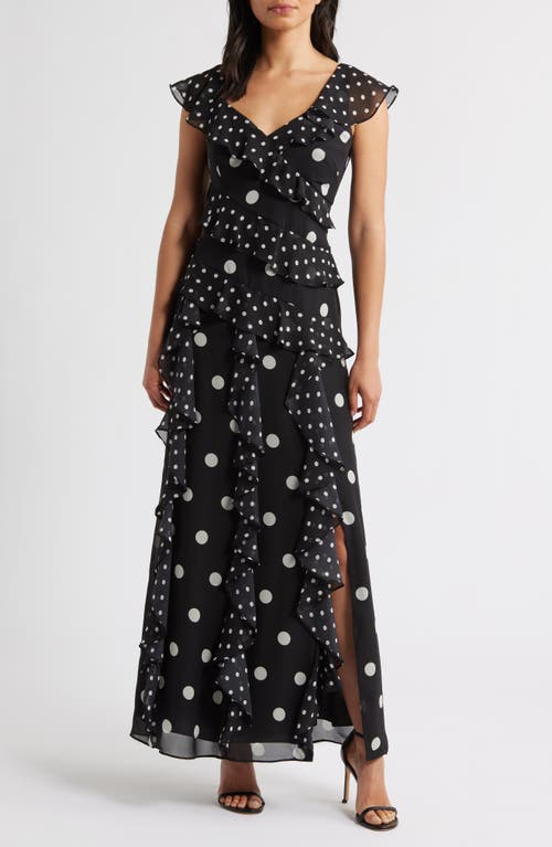 Eliza J V Neck Flutter Sleeve Ruffle Dress In Black