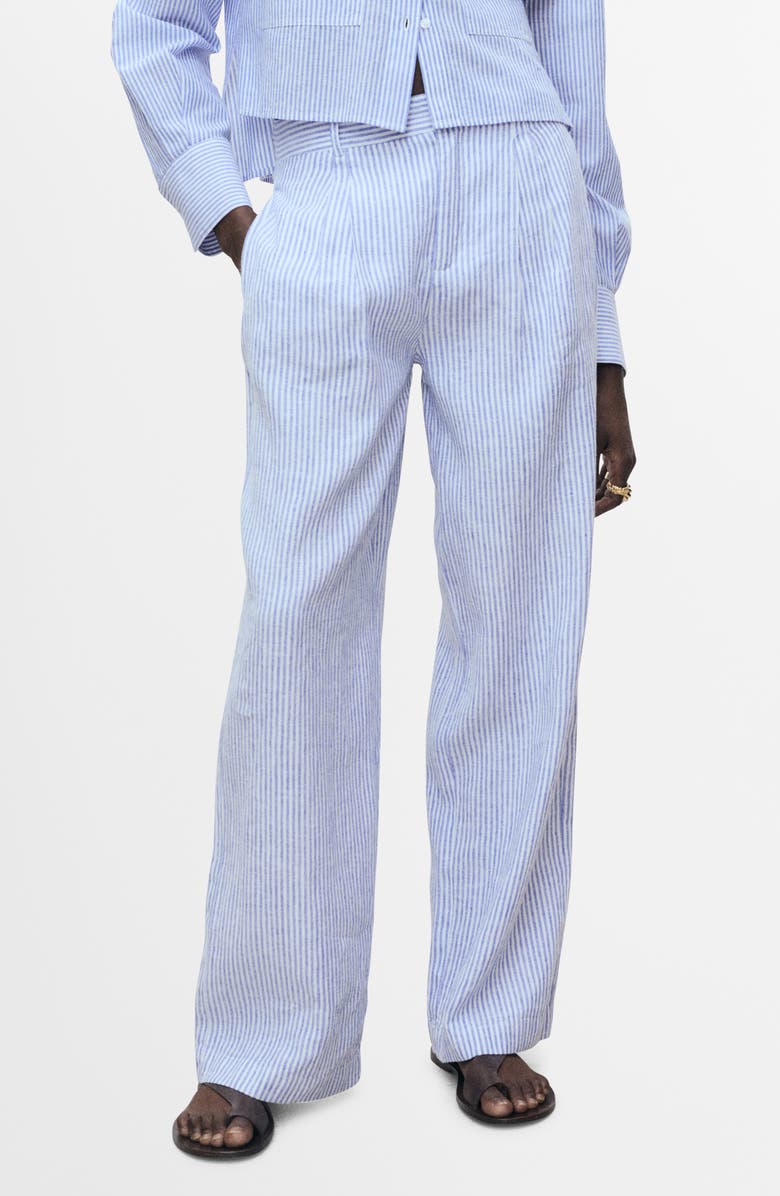 MANGO Stripe Linen Blend Pants, Main, color, Blue