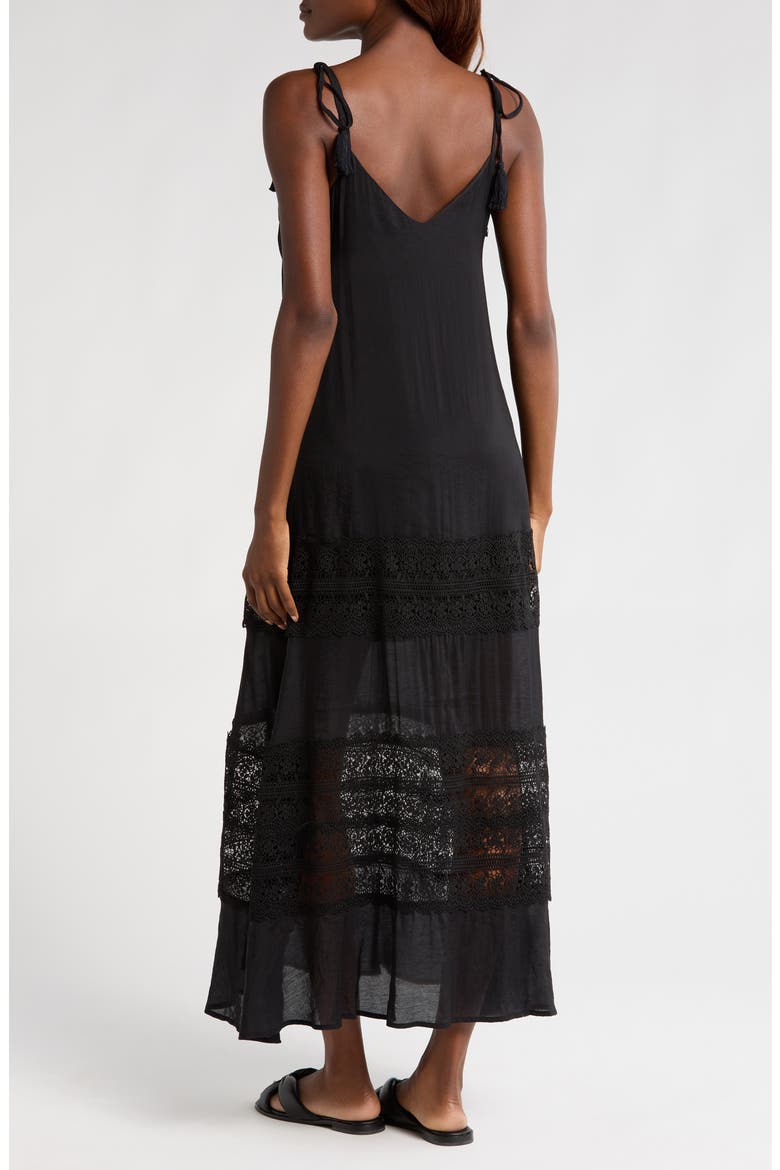 Lace Tie Strap Cover-Up Maxi Dress, Alternate, color, BLACK