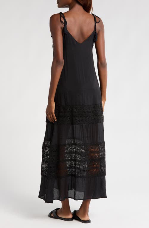 Shop Elan Lace Tie Strap Cover-up Maxi Dress In Black
