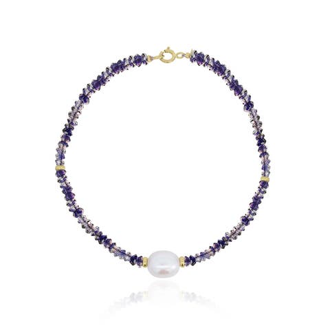 Iolite Bead Pearl Bracelet