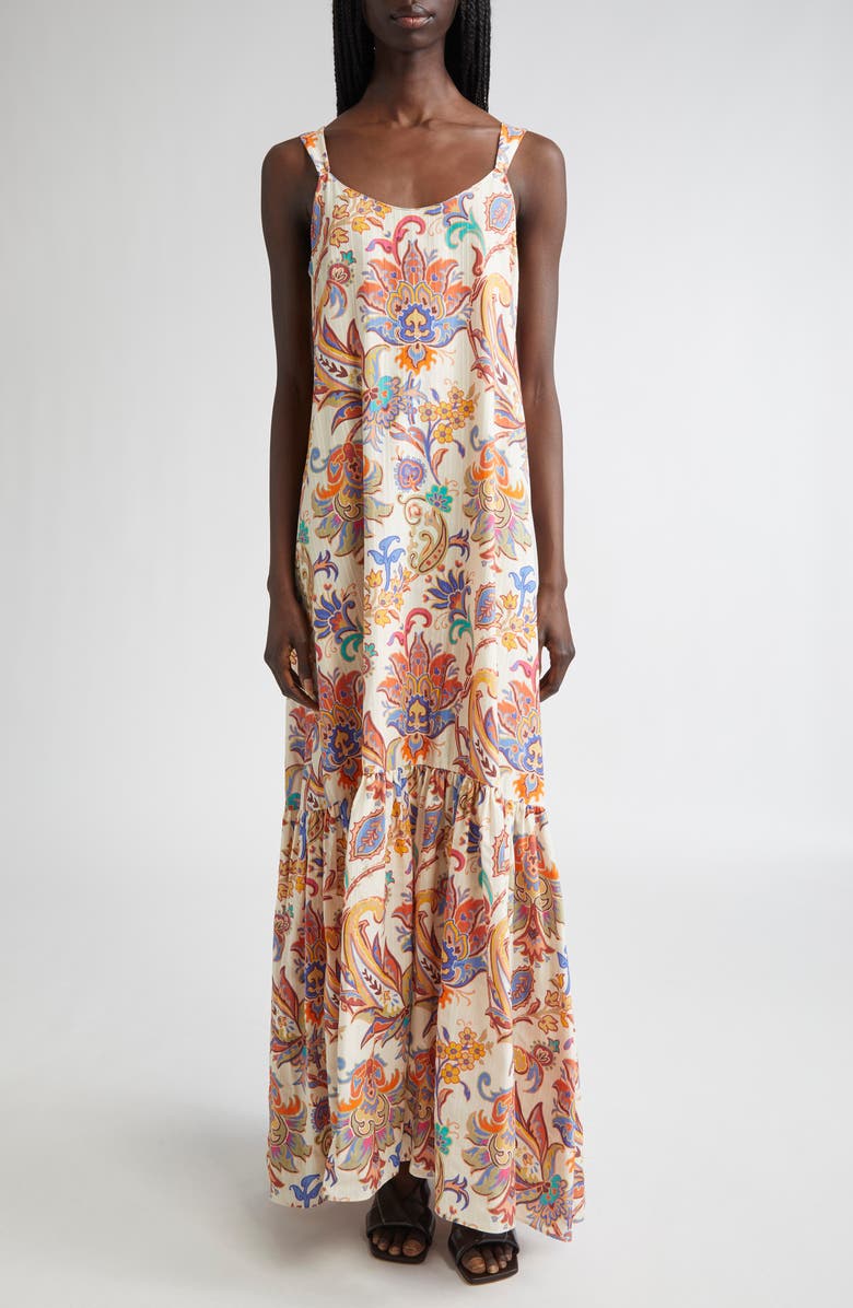 Etro Paisley Print Cotton Maxi Dress, Main, color, Stampa F.do Bianco