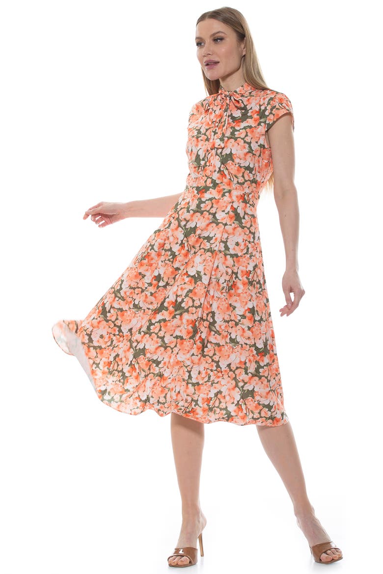 Kidman Neck Tie Fit & Flare Dress, Alternate, color, GREEN GARDEN