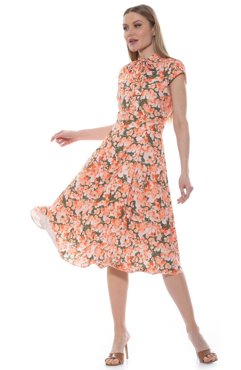 Alexia Admor Kidman Neck Tie Fit & Flare Dress, Alternate, color, Green Garden