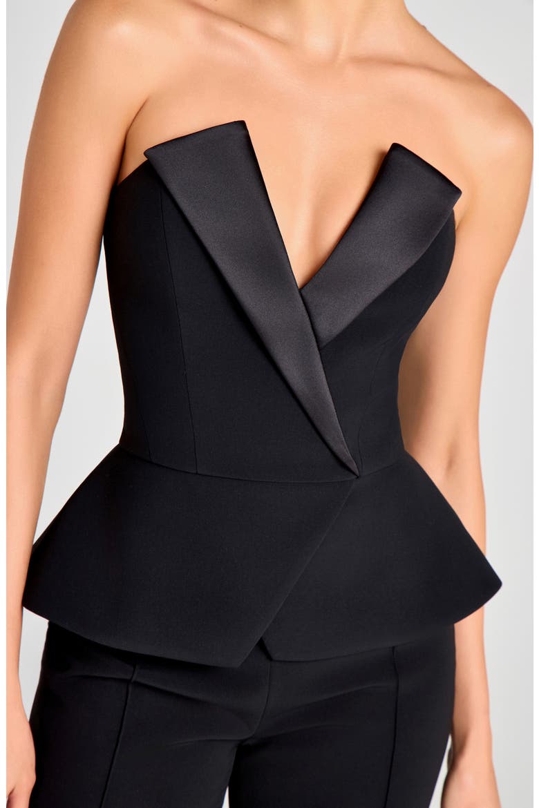 Taylor Satin Lapel Strapless Top, Alternate, color, BLACK