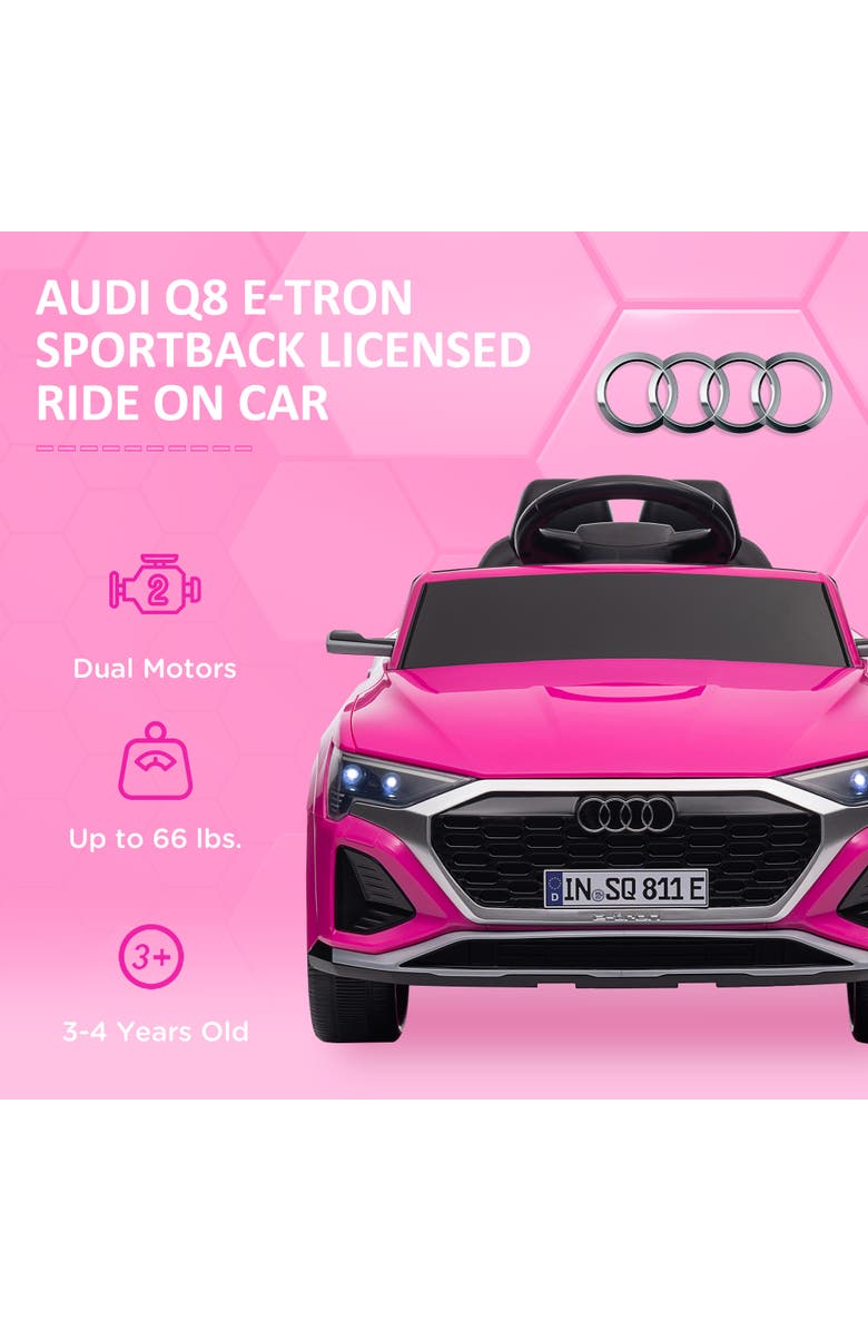 Qaba Audi Q8 e-tron Sportback 12V Kids Ride on Car with Remote, 4 Spring Suspension Wheels, Alternate, color, Pink